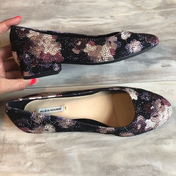 Alex Marie Bevier Two Floral rhinestone shoe pump pink blue size 6.5 purple - Picture 4 of 7